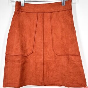 NWT Anthropologie Bishop + Young Mini Skirt Sz XS Faux Suede A-line Rust Orange